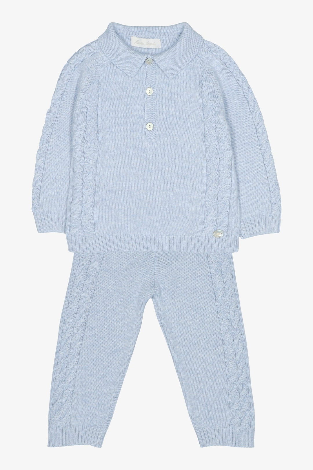 Martín Aranda "Theodore" Powder Blue Cable Knit Polo Shirt & Trousers - Millie and John