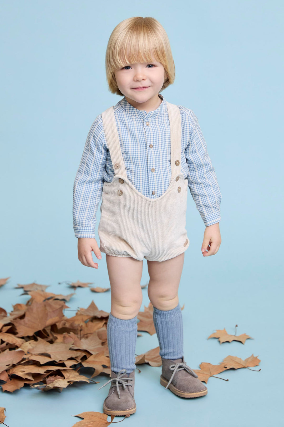 Martín Aranda "Tommy" Blue Check Shirt & Oatmeal Cord Jam Pants - Millie and John