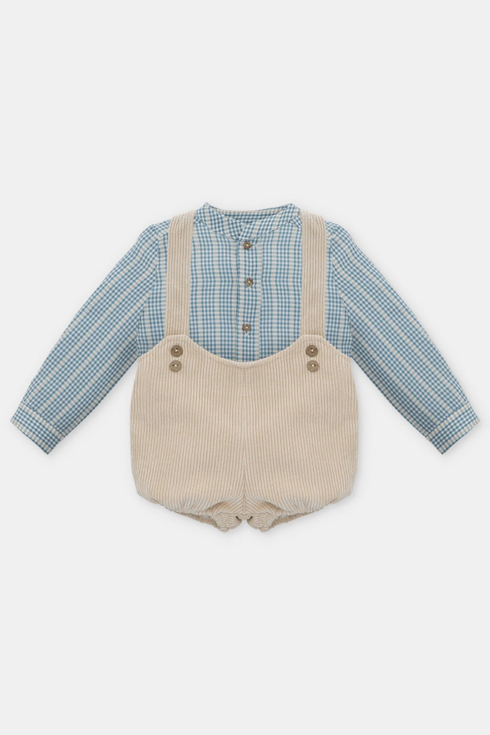 Martín Aranda "Tommy" Blue Check Shirt & Oatmeal Cord Jam Pants - Millie and John