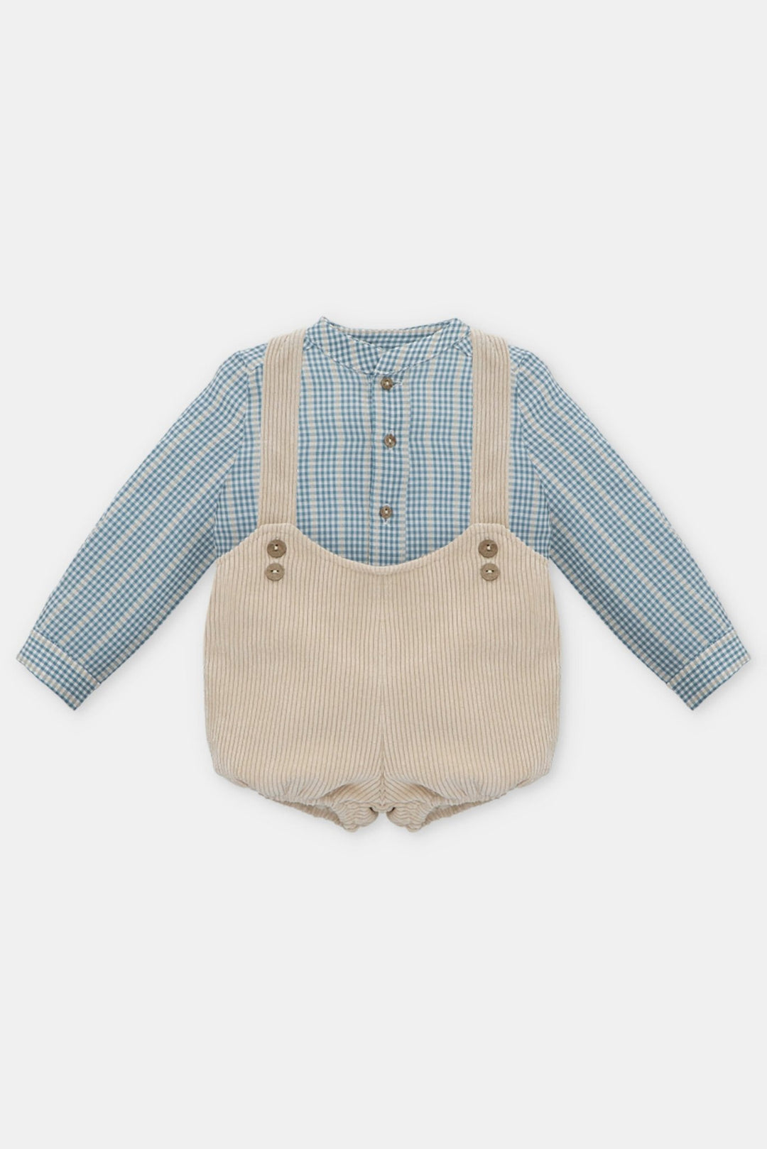 Martín Aranda "Tommy" Blue Check Shirt & Oatmeal Cord Jam Pants - Millie and John