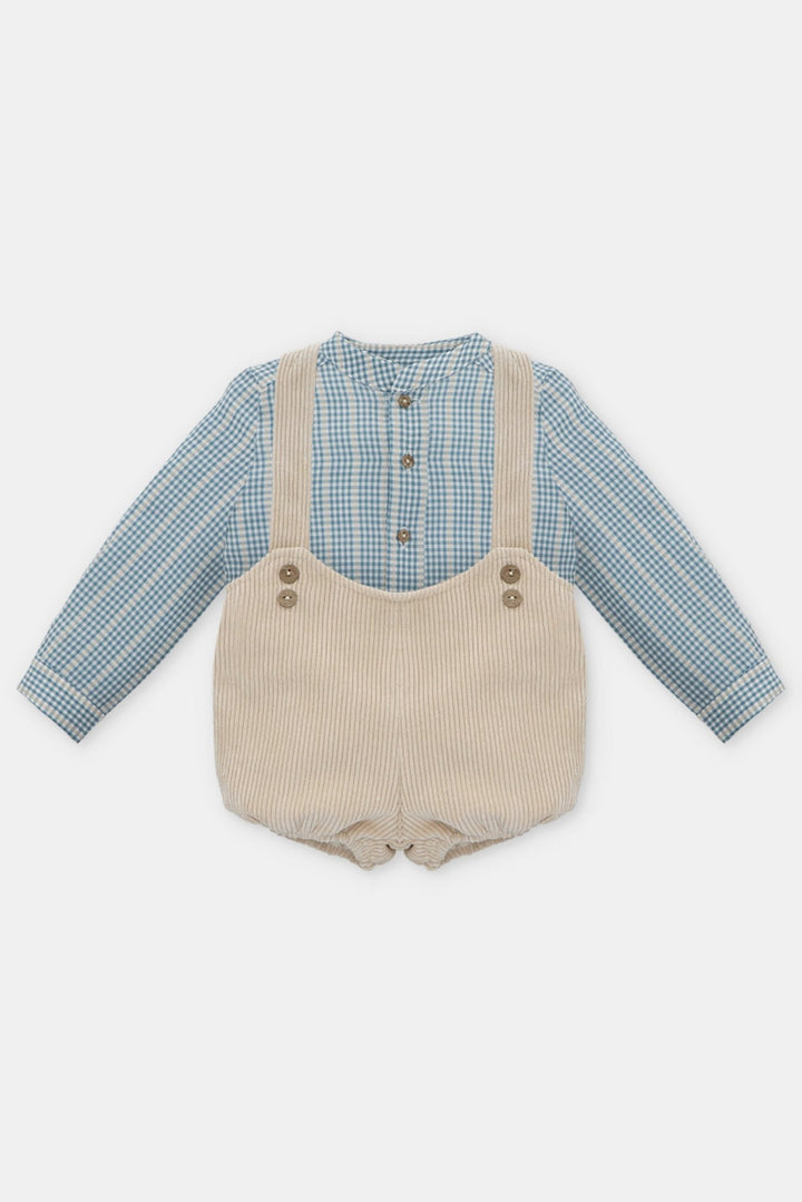 Martín Aranda "Tommy" Blue Check Shirt & Oatmeal Cord Jam Pants - Millie and John