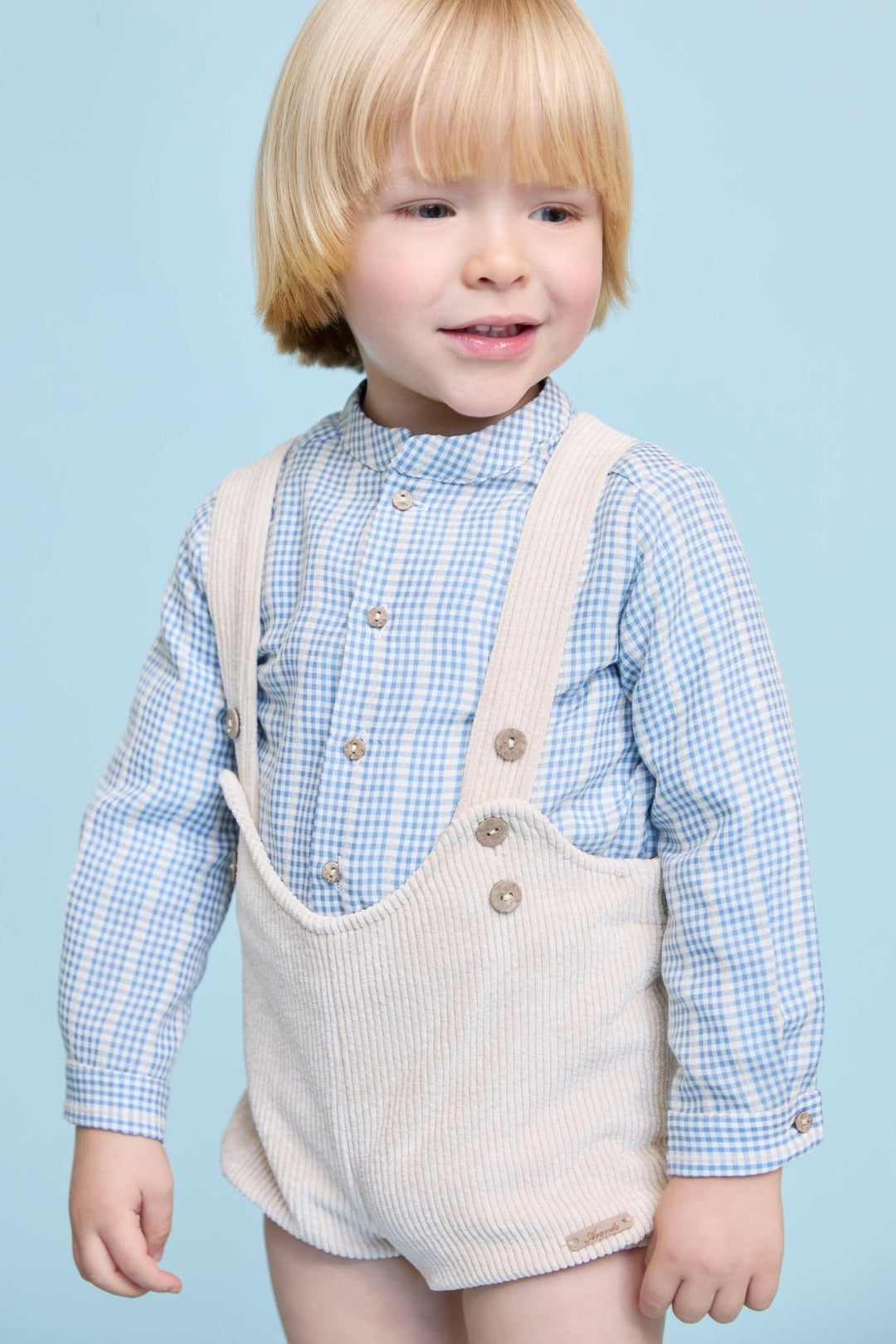 Martín Aranda "Tommy" Blue Check Shirt & Oatmeal Cord Jam Pants - Millie and John