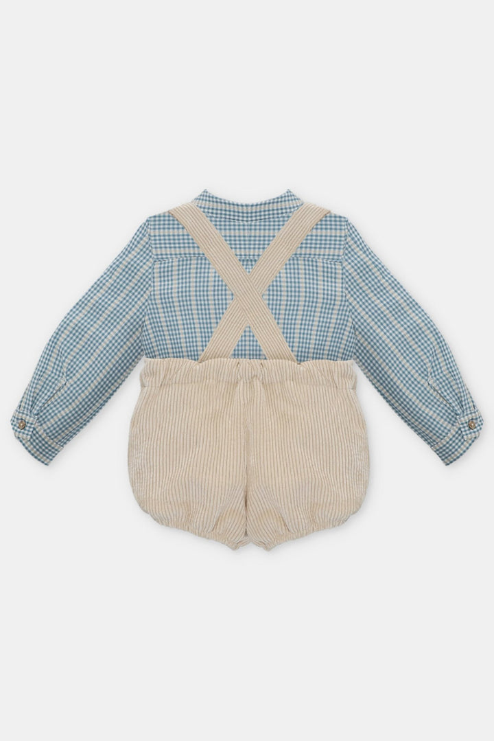 Martín Aranda "Tommy" Blue Check Shirt & Oatmeal Cord Jam Pants - Millie and John