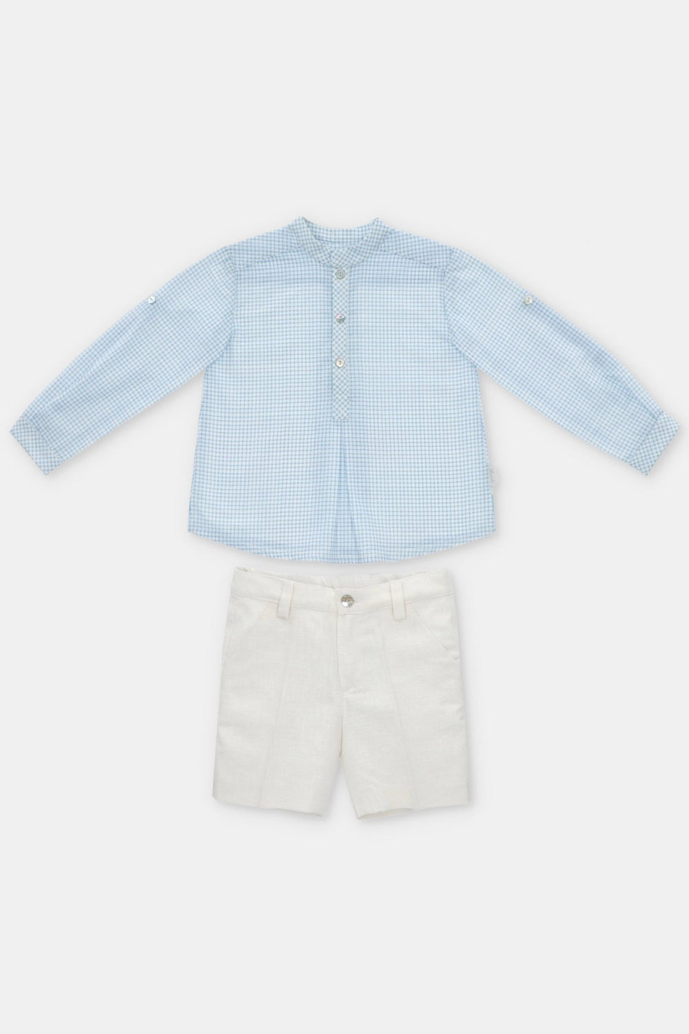 Martín Aranda "Tristan" Dusky Blue Check Shirt & Shorts - Millie and John