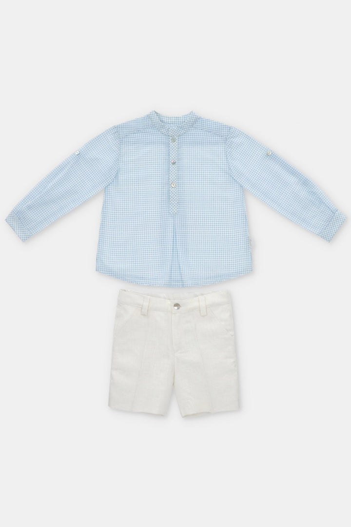 Martín Aranda "Tristan" Dusky Blue Check Shirt & Shorts - Millie and John