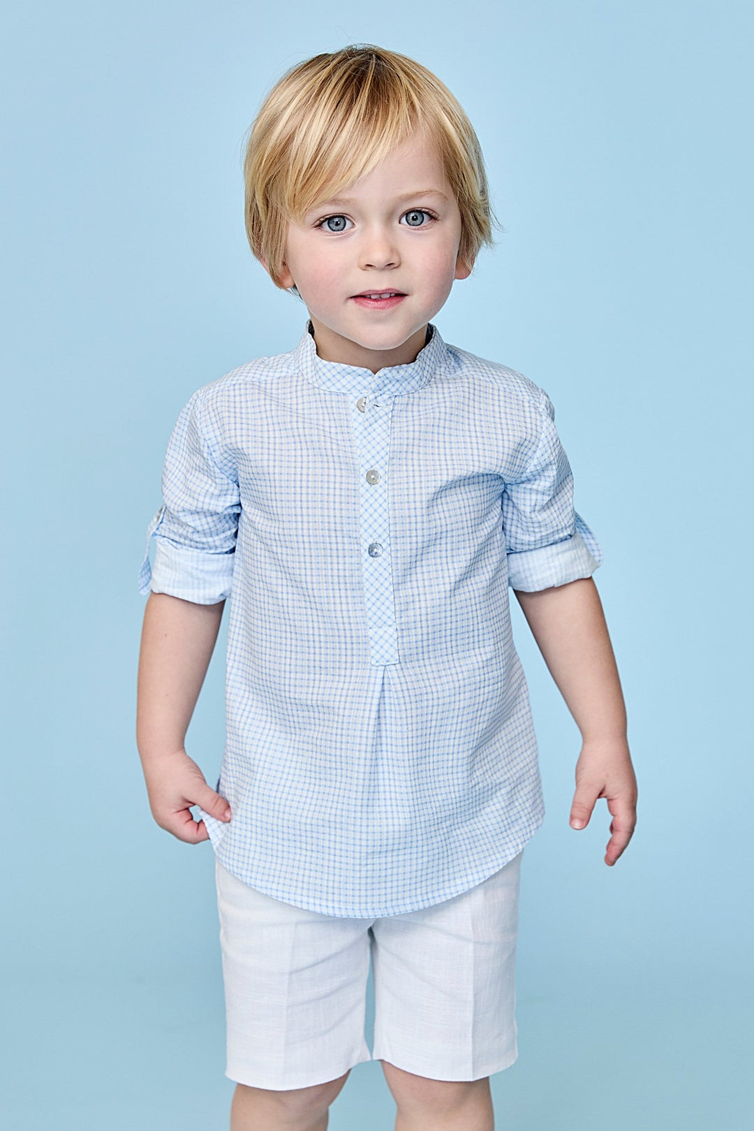 Martín Aranda "Tristan" Dusky Blue Check Shirt & Shorts - Millie and John