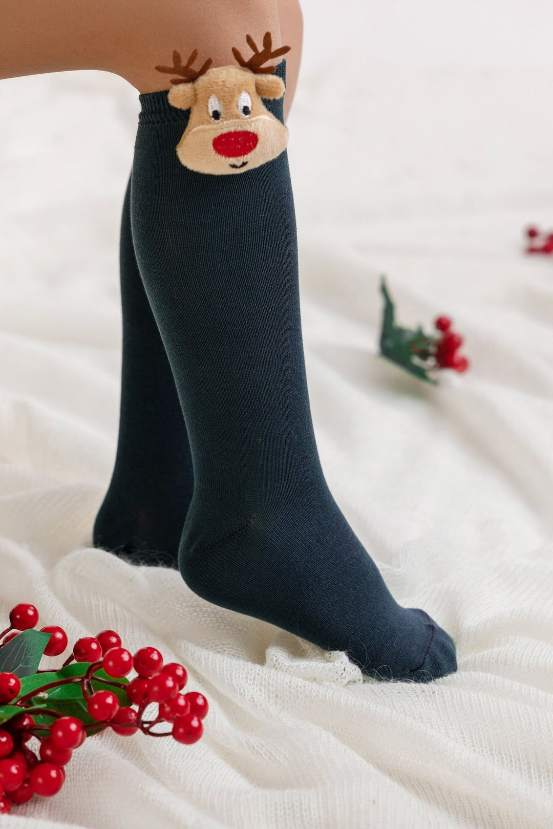 Meia Pata 3D Reindeer Knee High Socks - Millie and John