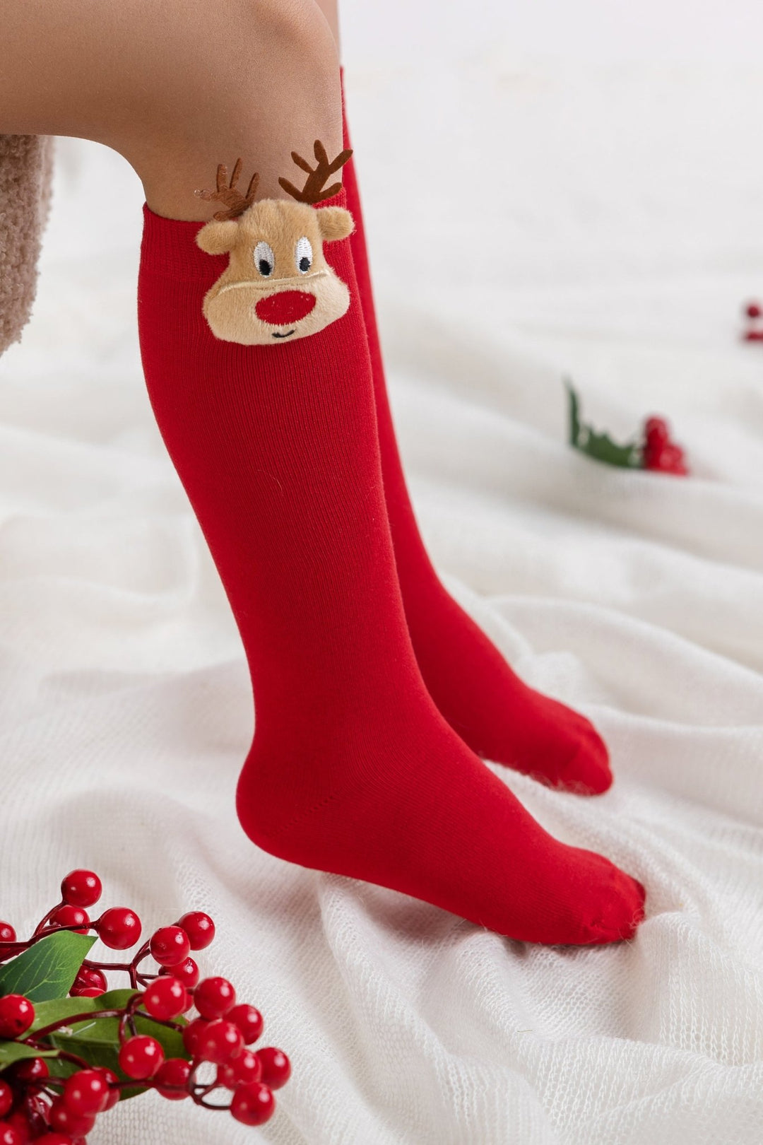 Meia Pata 3D Reindeer Knee High Socks - Millie and John