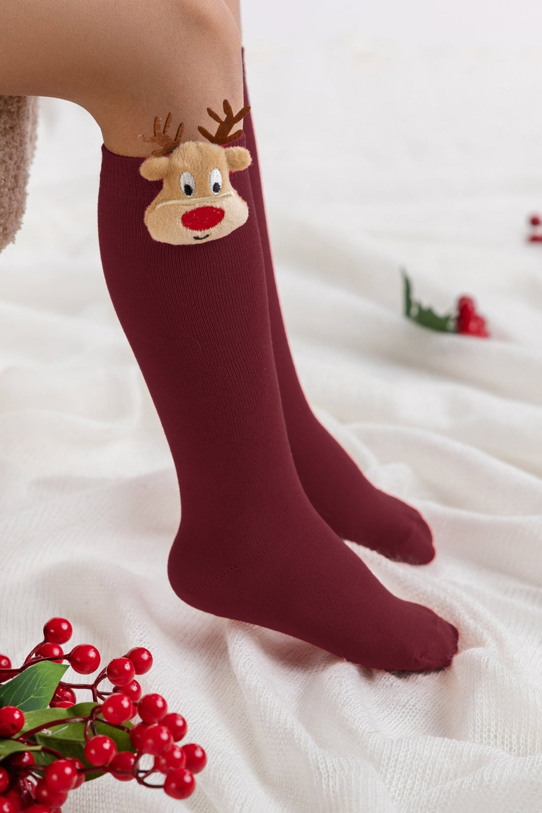 Meia Pata 3D Reindeer Knee High Socks - Millie and John