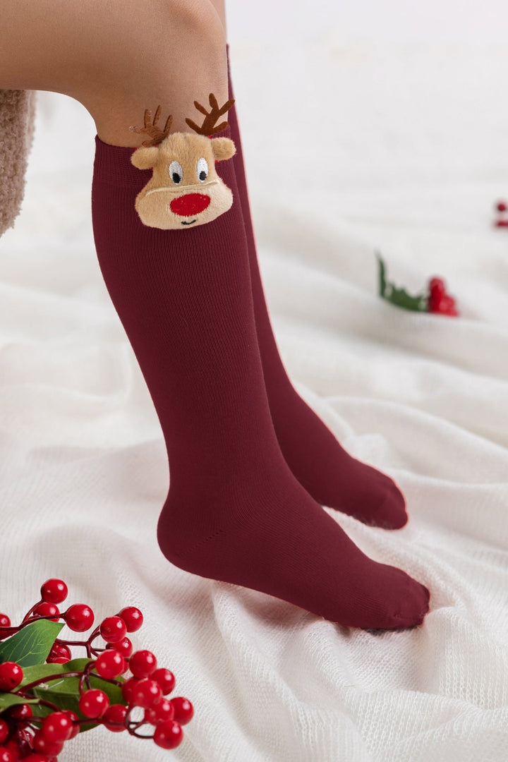 Meia Pata 3D Reindeer Knee High Socks - Millie and John