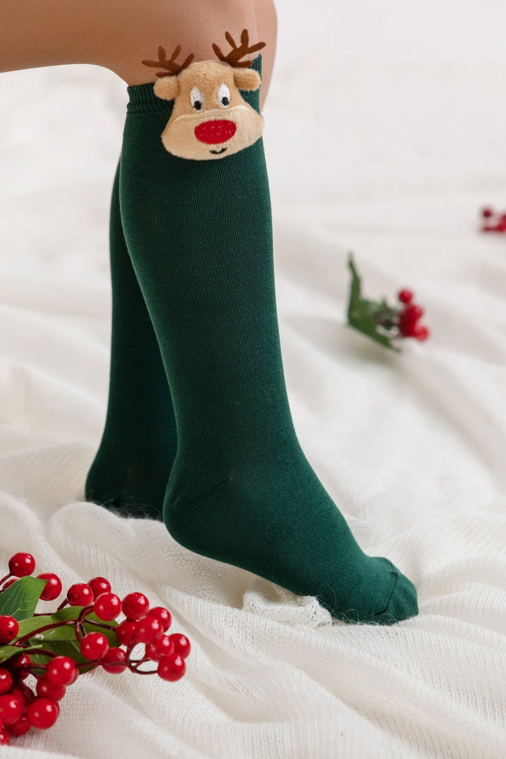Meia Pata 3D Reindeer Knee High Socks - Millie and John