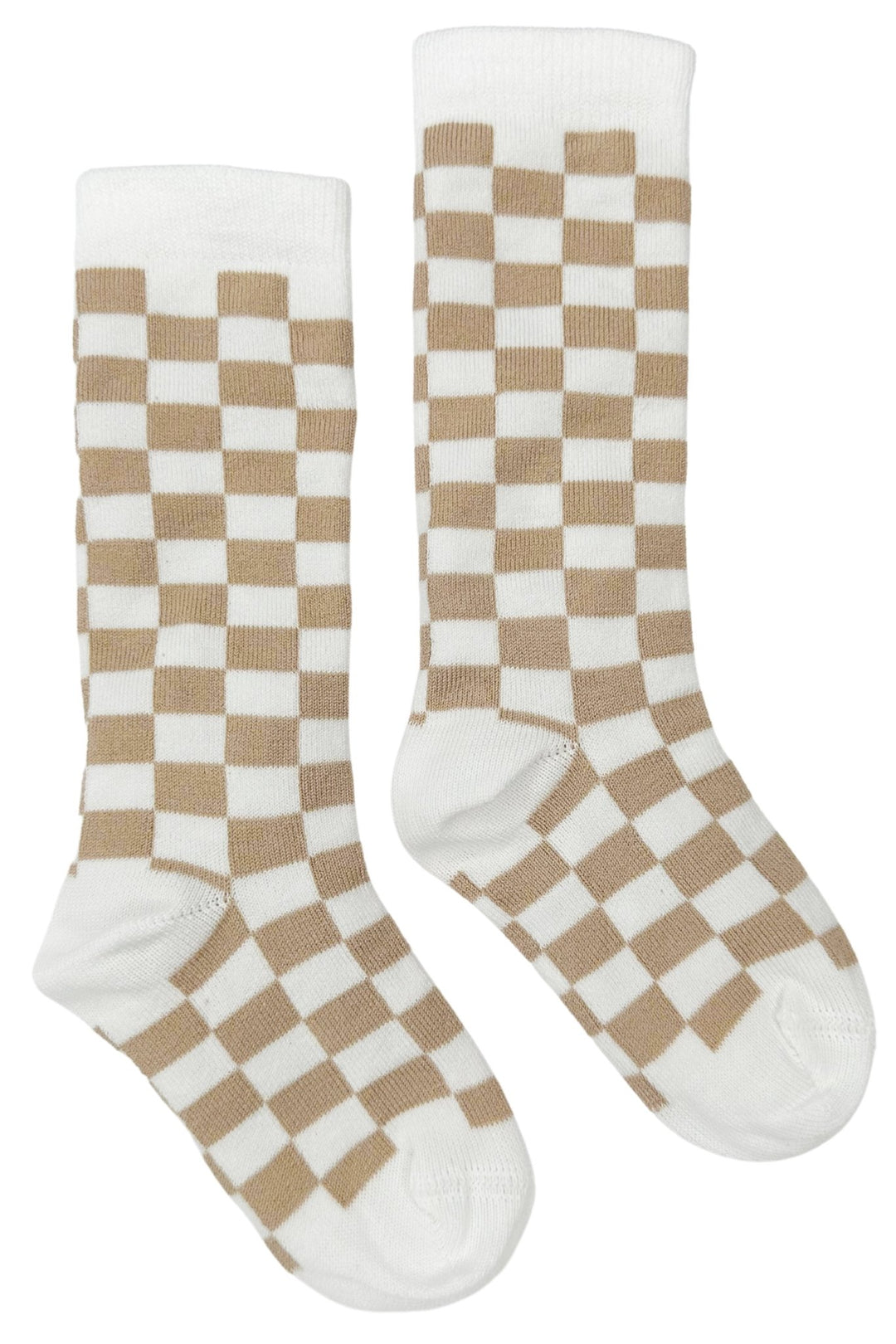 Meia Pata Beige Checkerboard Knee High Socks - Millie and John
