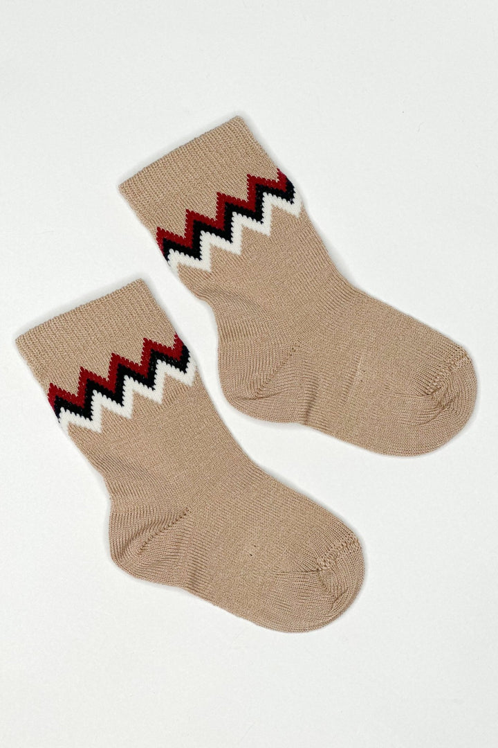 Meia Pata Beige Zig Zag Knee High Socks - Millie and John