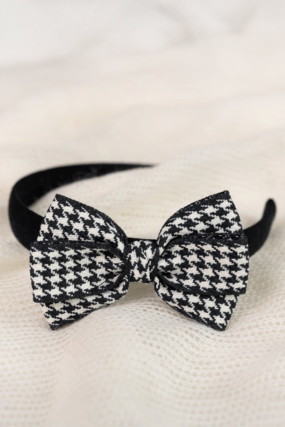 Meia Pata Black Houndstooth Bow Headband - Millie and John