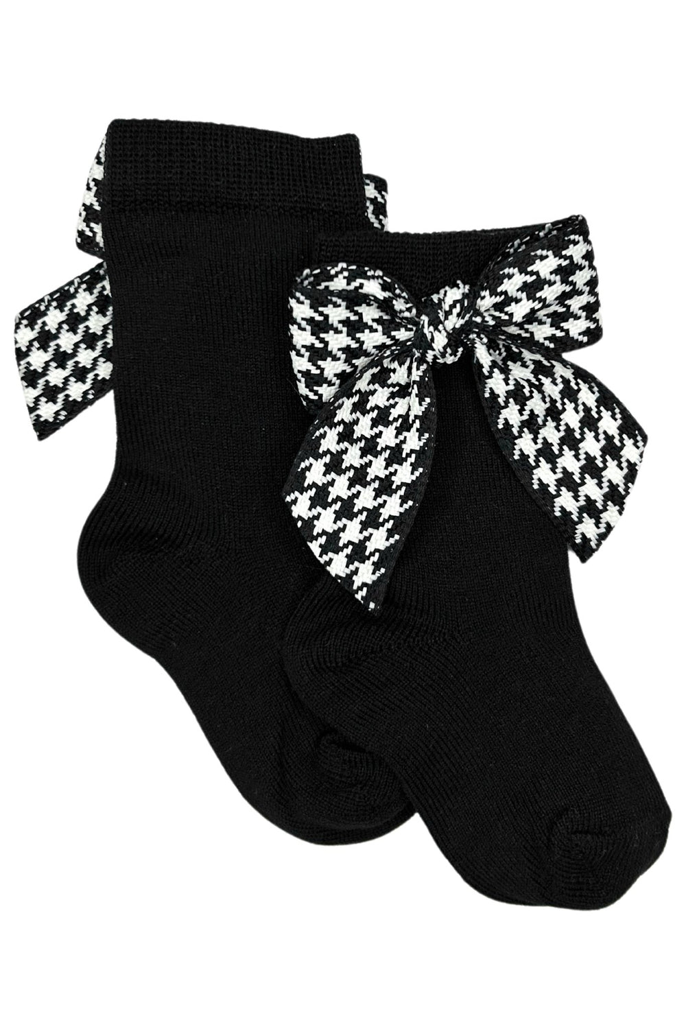 Meia Pata Black Houndstooth Bow Knee High Socks - Millie and John
