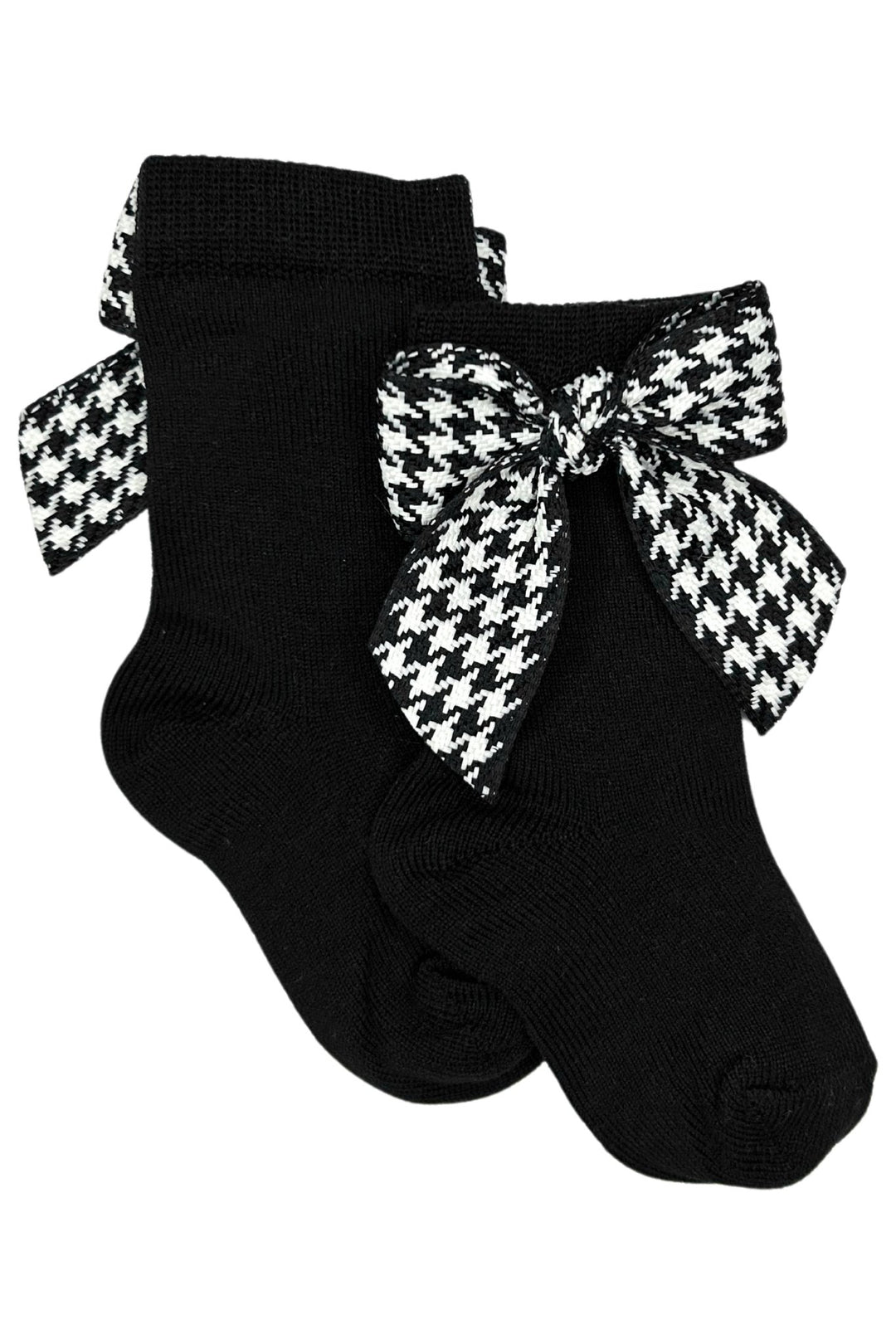 Meia Pata Black Houndstooth Bow Knee High Socks - Millie and John