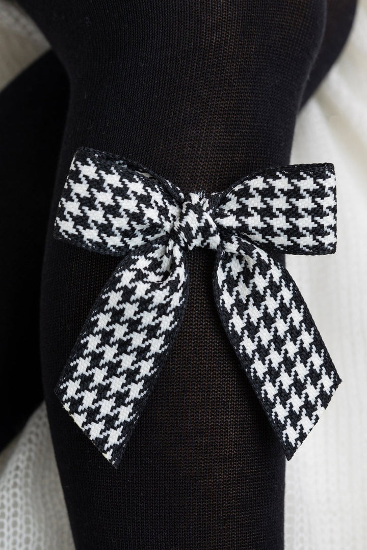 Meia Pata Black Houndstooth Bow Tights - Millie and John