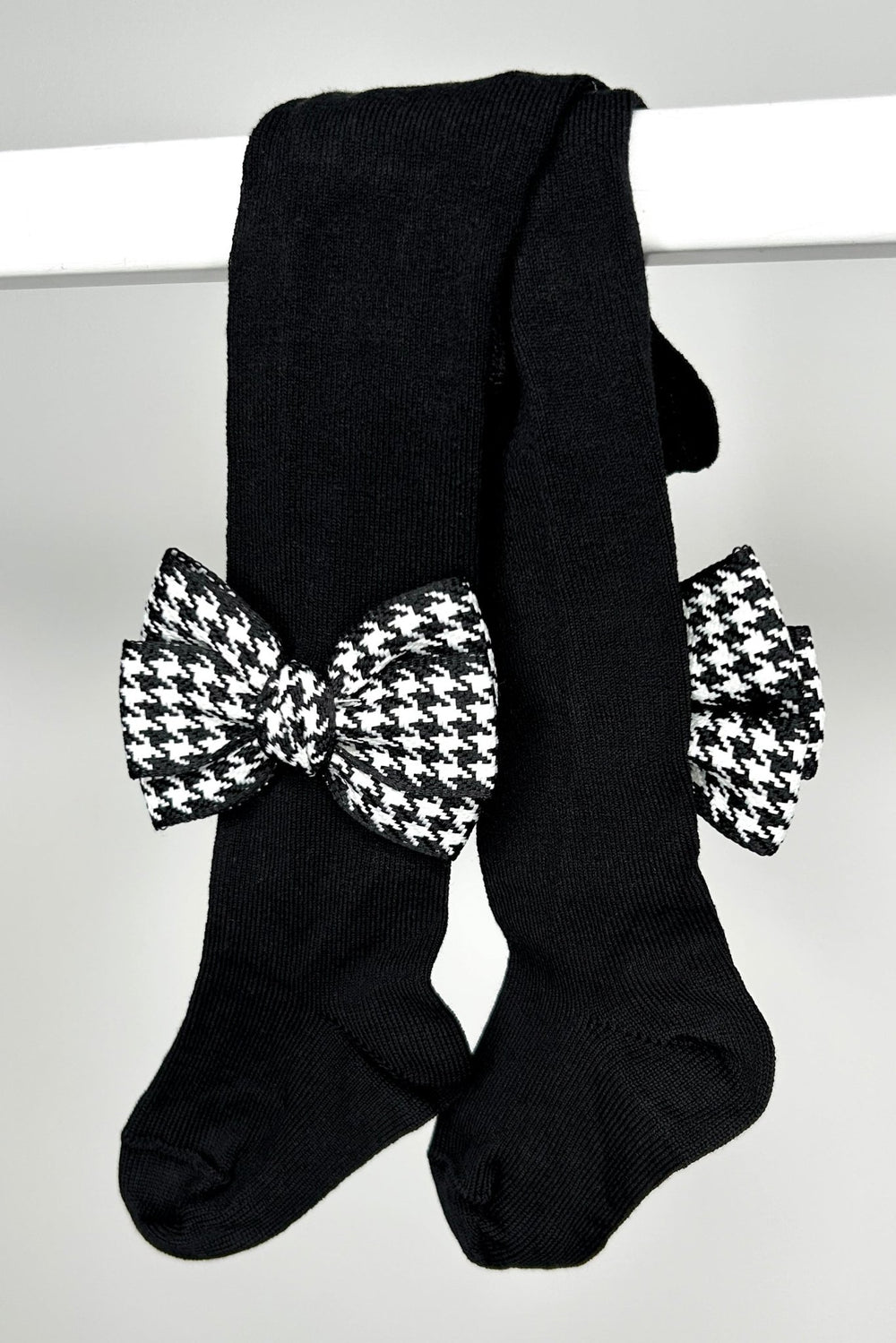 Meia Pata Black Houndstooth Bow Tights - Millie and John