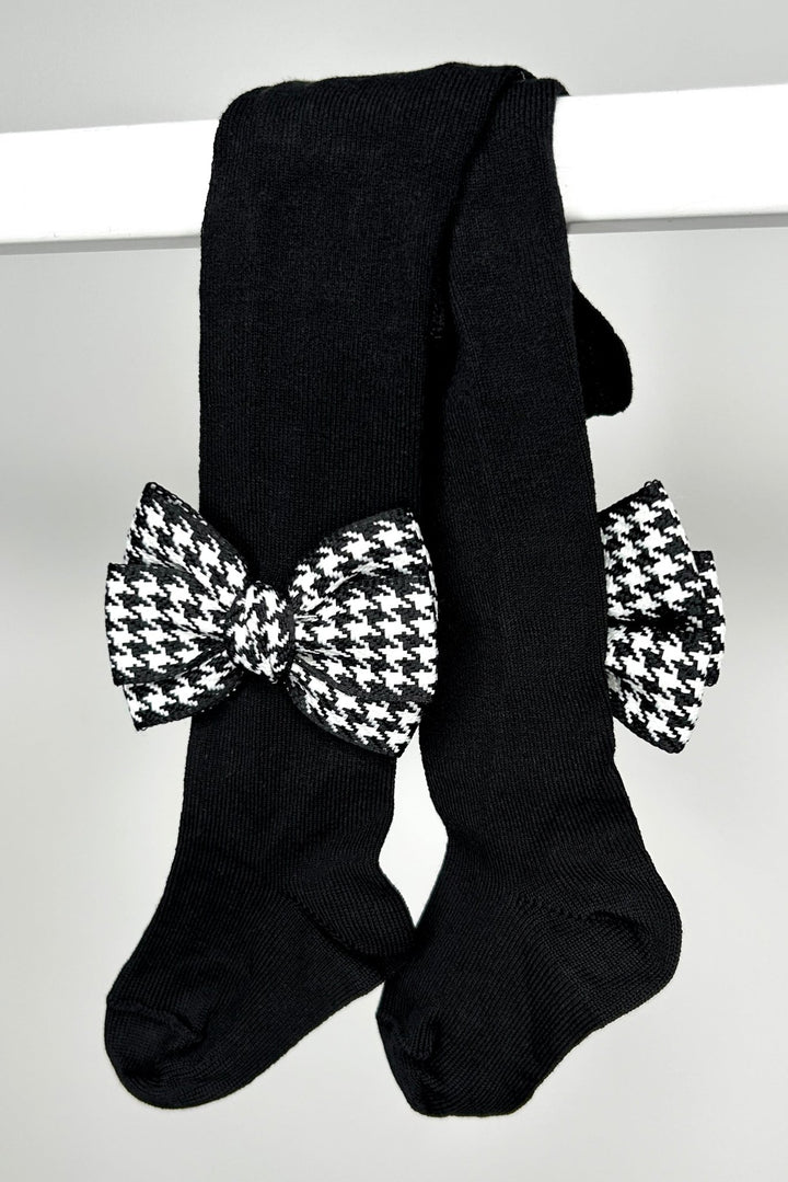 Meia Pata Black Houndstooth Bow Tights - Millie and John