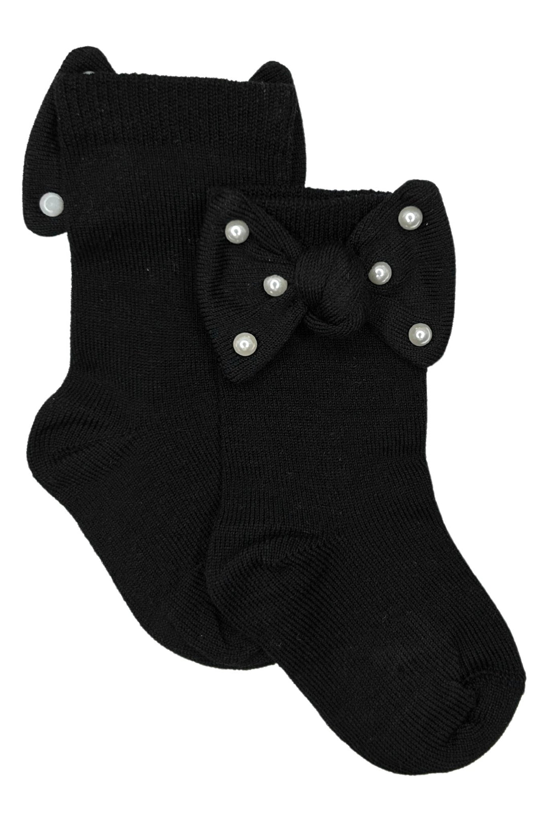 Meia Pata Black Pearl Bow Knee High Socks - Millie and John