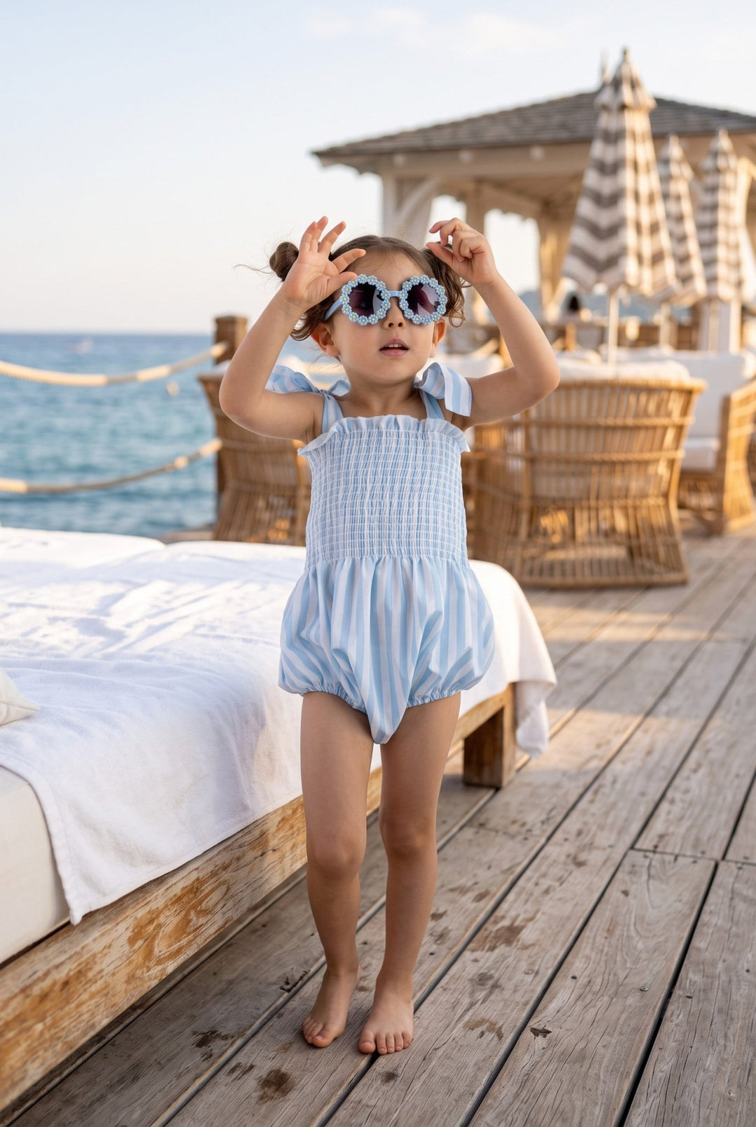 Meia Pata BLUE STRIPES Cotton Romper - Millie and John