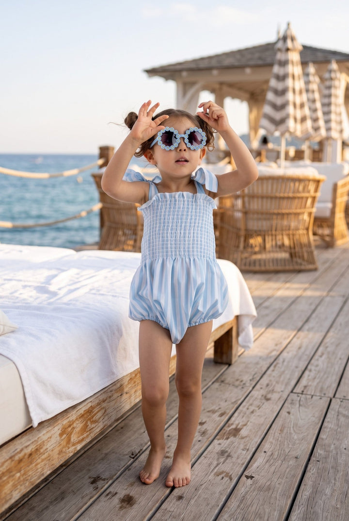Meia Pata BLUE STRIPES Cotton Romper - Millie and John