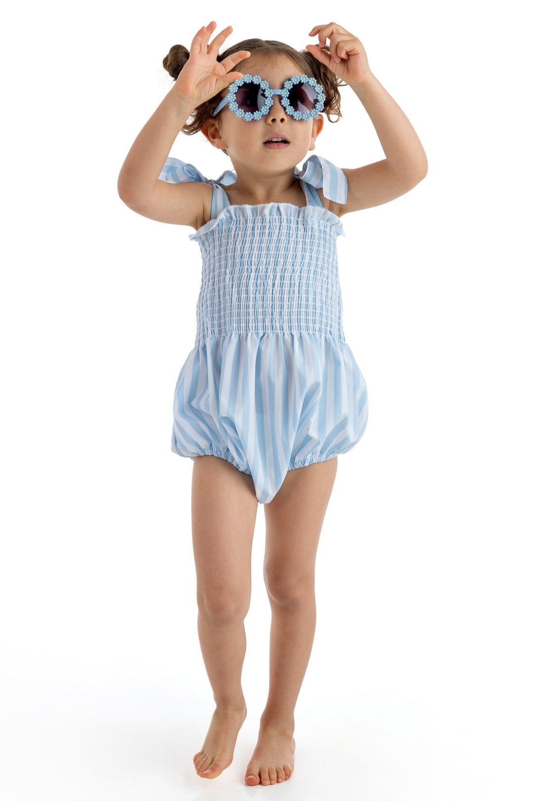 Meia Pata BLUE STRIPES Cotton Romper - Millie and John