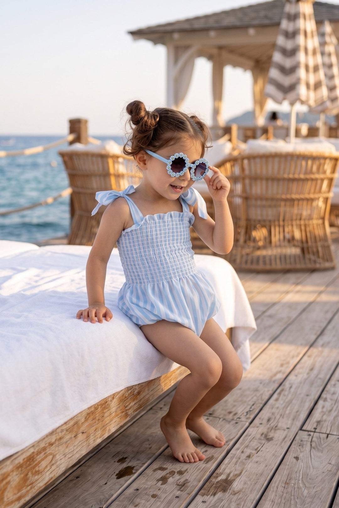 Meia Pata BLUE STRIPES Cotton Romper - Millie and John
