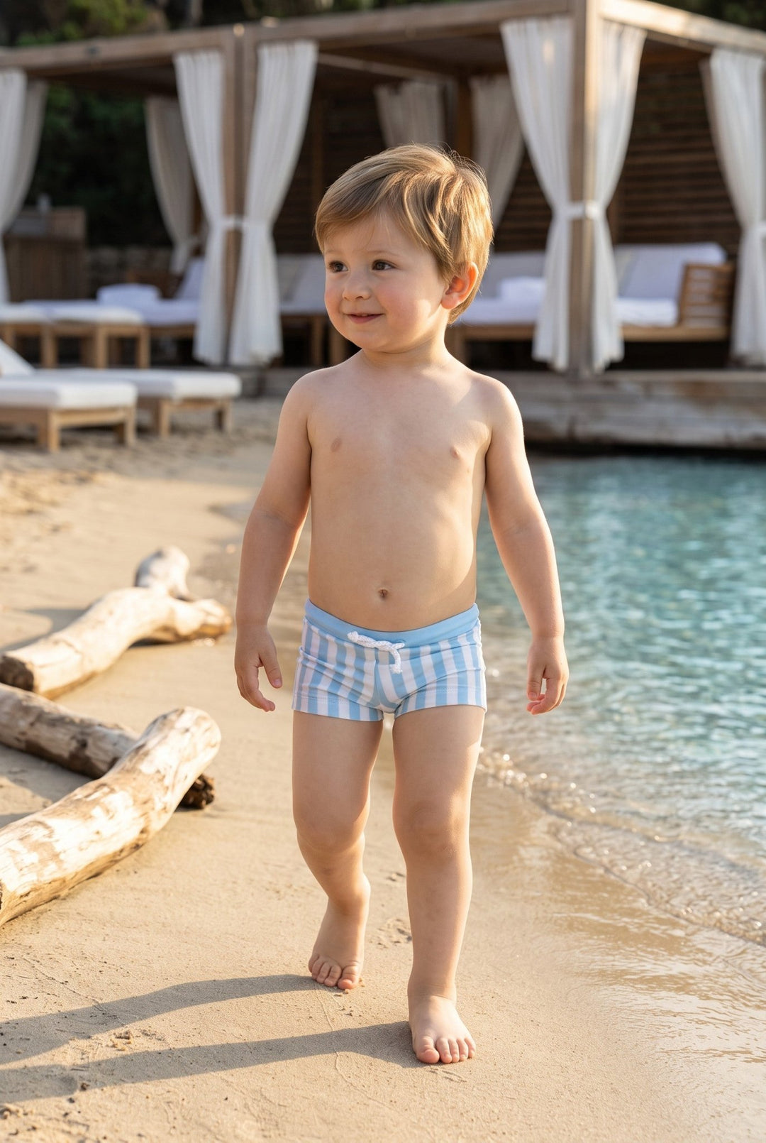 Meia Pata BLUE STRIPES Lycra Swim Shorts - Millie and John