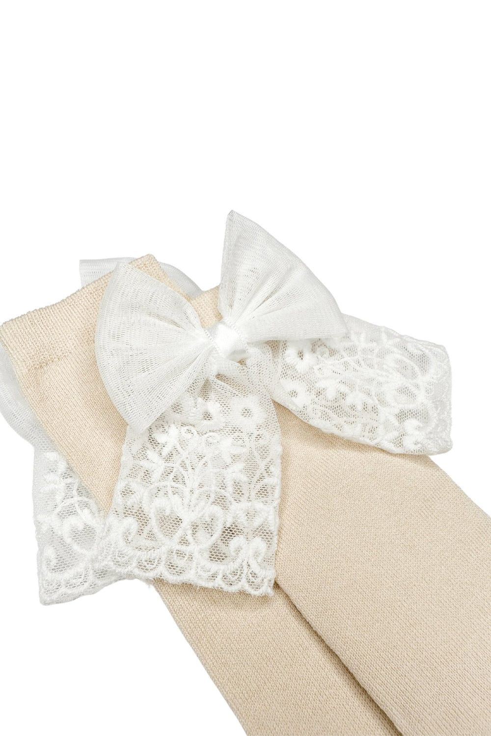 Meia Pata Champagne Lace Bow Knee High Socks - Millie and John