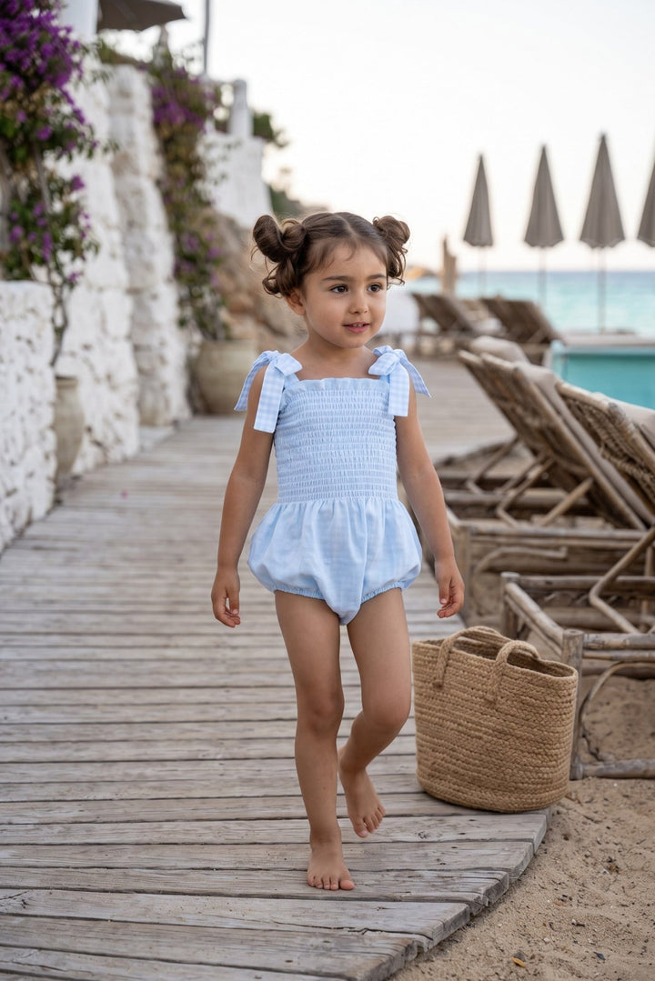 Meia Pata LEMONS Blue Gingham Cotton Romper - Millie and John
