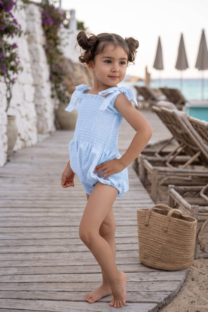 Meia Pata LEMONS Blue Gingham Cotton Romper - Millie and John
