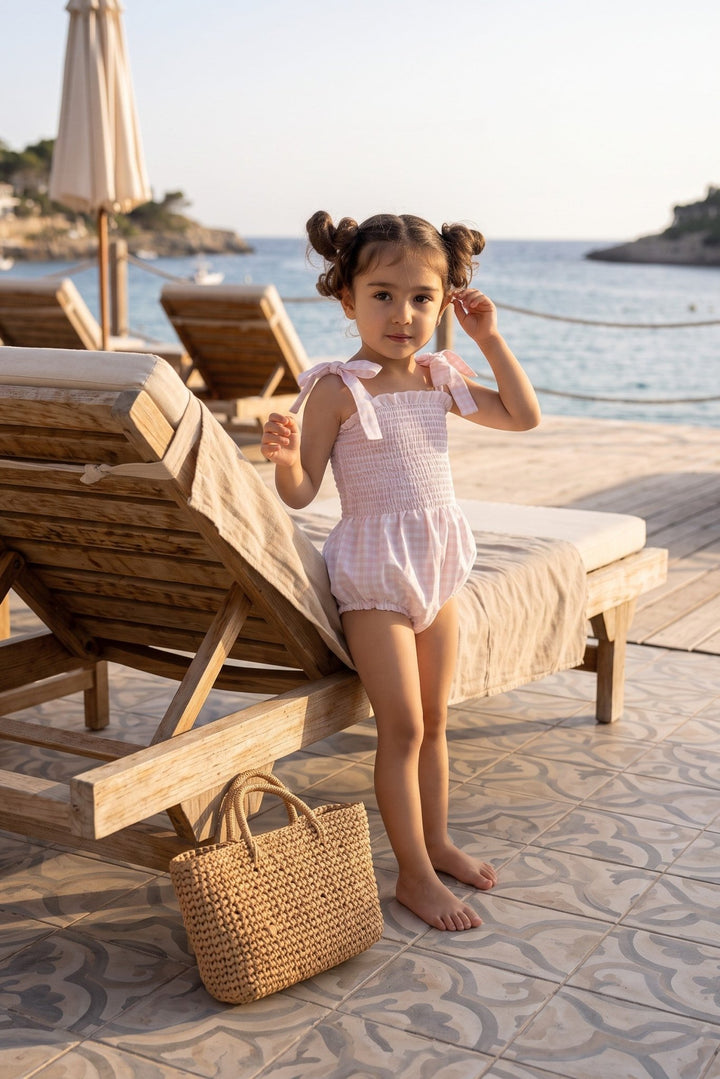 Meia Pata PEACHES Gingham Cotton Romper - Millie and John