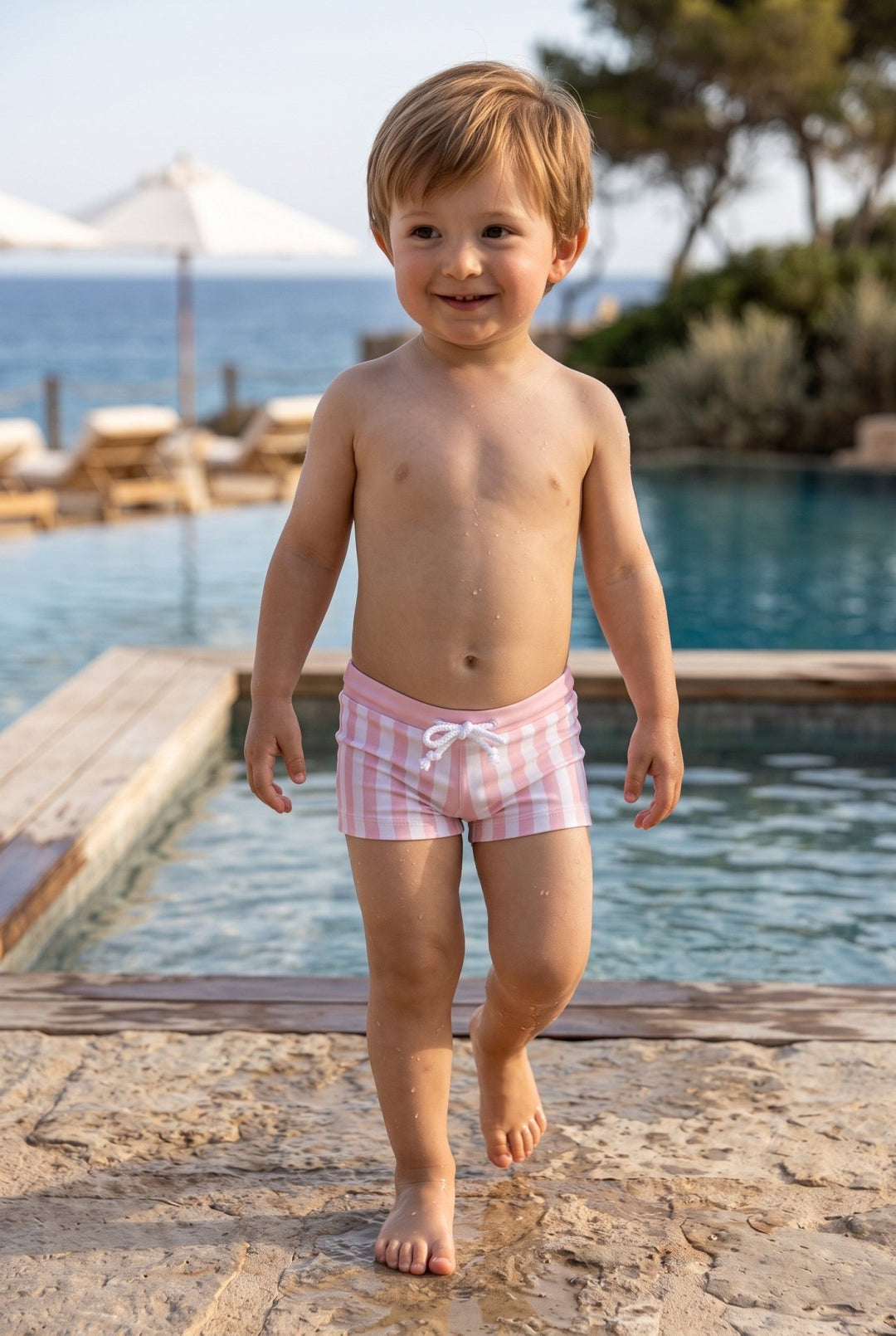 Meia Pata PINK STRIPES Lycra Swim Shorts - Millie and John