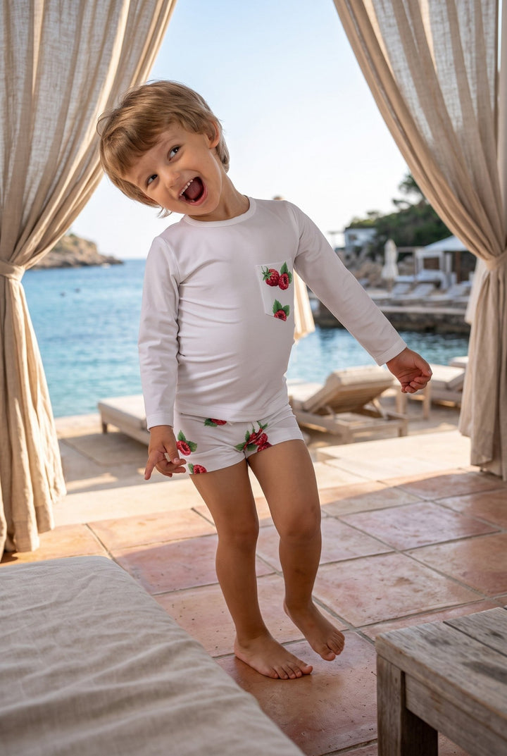 Meia Pata RASPBERRIES Lycra Swim Top - Millie and John