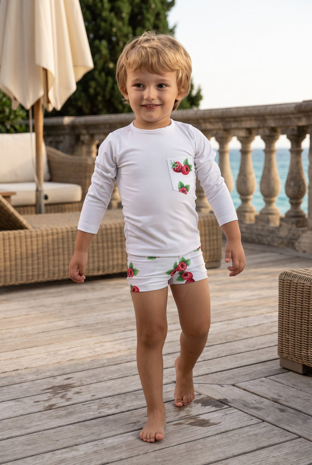 Meia Pata RASPBERRIES Lycra Swim Top - Millie and John