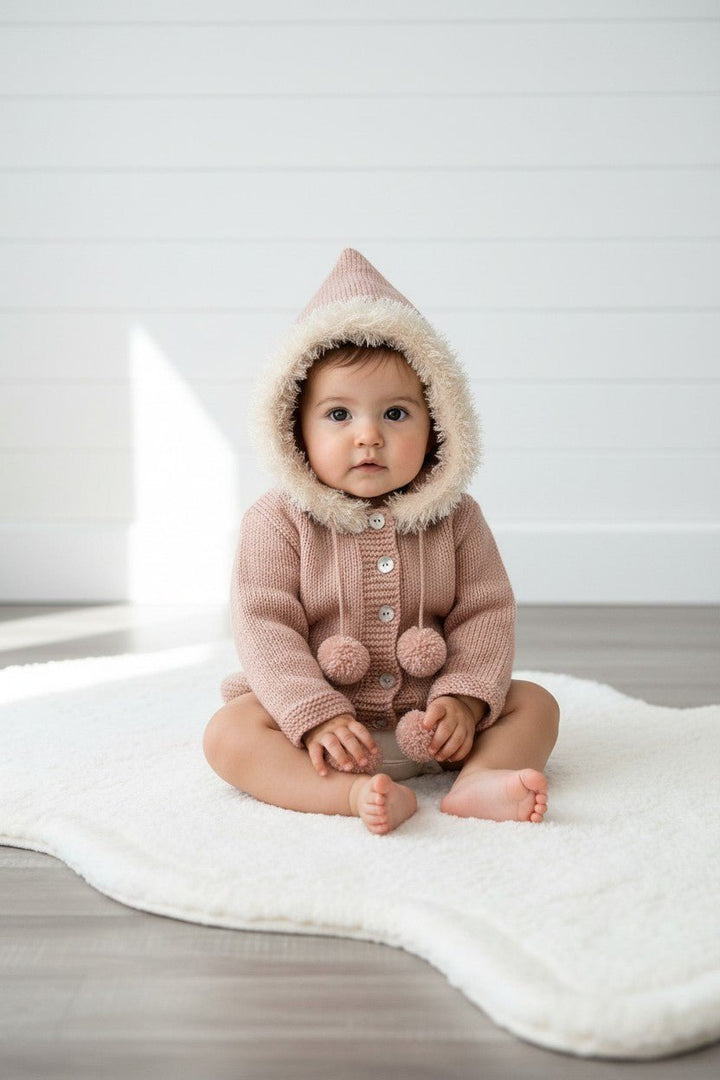 Millie and John Bespoke Bespoke Sparkly Dusky Peach Faux Fur Hoodie - Millie and John
