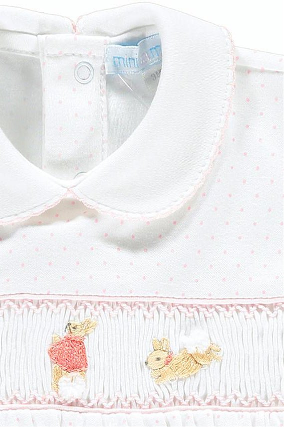 Mini - la - Mode The Flopsy Bunnies White & Pink Polka Dot Smocked Romper - Millie and John