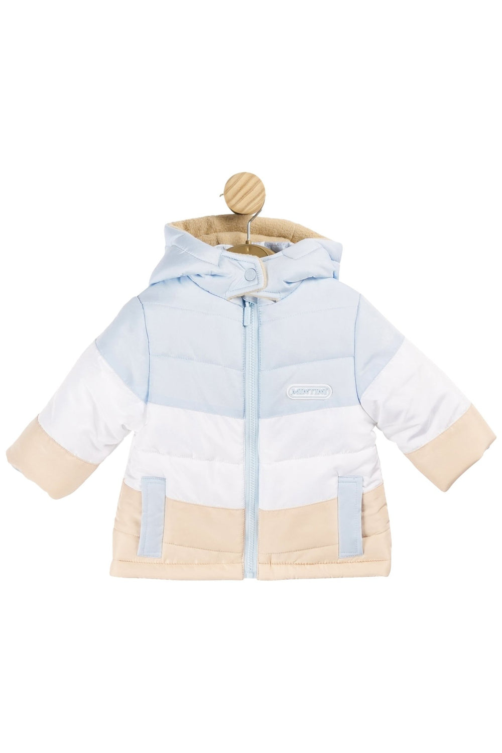 Mintini Baby Baby Blue, White & Beige Colour Block Coat - Millie and John