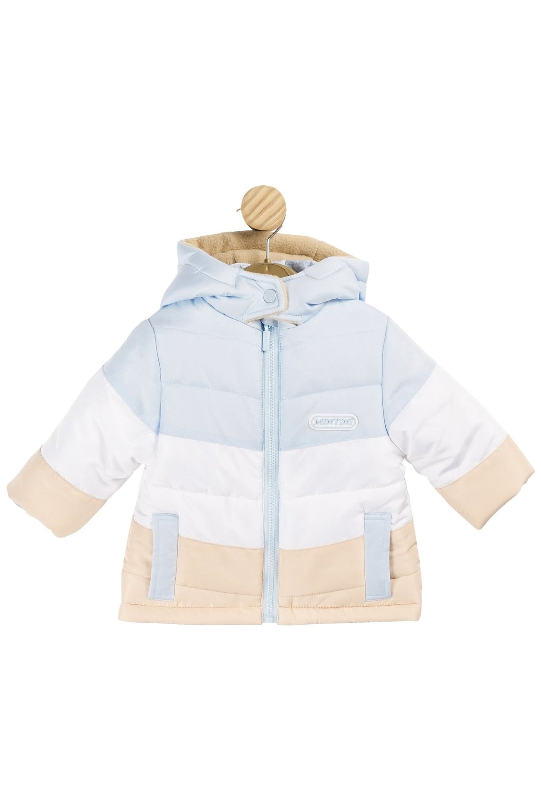 Mintini Baby Baby Blue, White & Beige Colour Block Coat - Millie and John