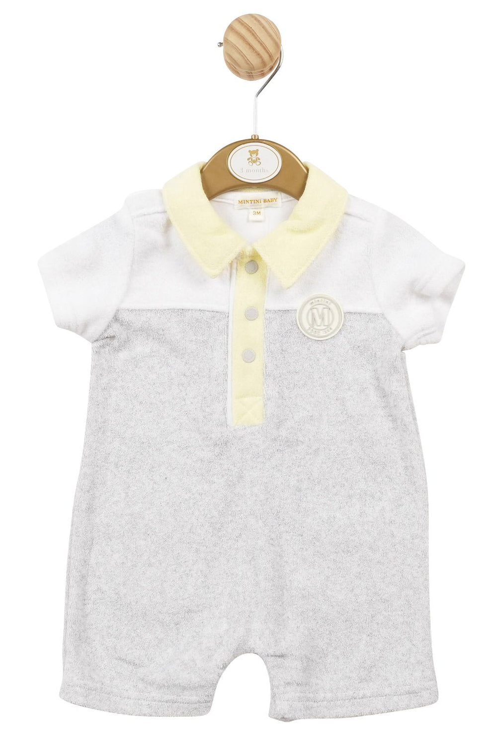 Mintini Baby "Leo" Grey & Lemon Terry Towelling Romper - Millie and John