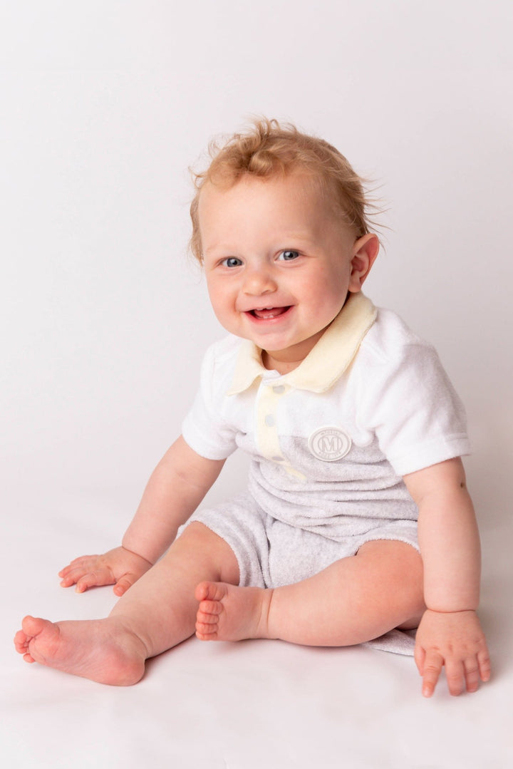 Mintini Baby "Leo" Grey & Lemon Terry Towelling Romper - Millie and John