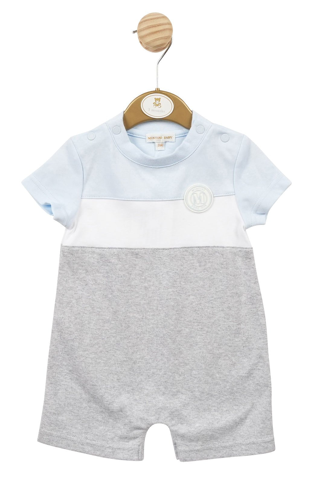 Mintini Baby "Silas" Baby Blue & Grey Romper - Millie and John