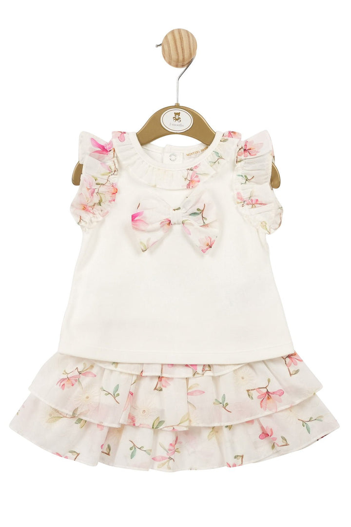 Mintini Baby "Violet" White & Pink Floral Top & Skirt - Millie and John