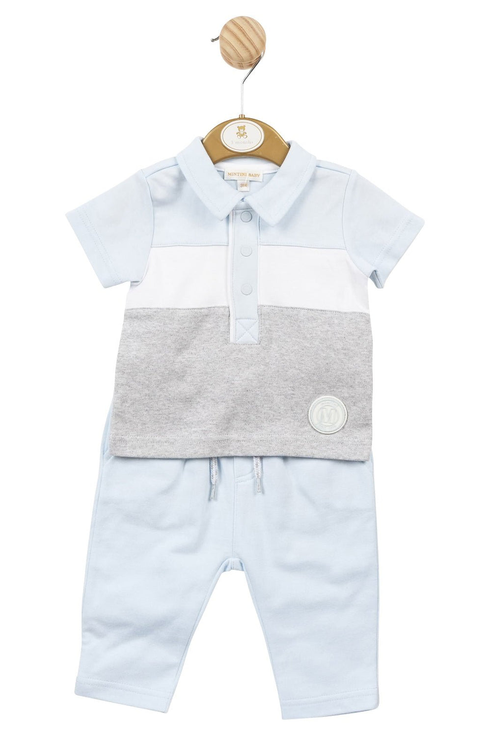 Mintini Baby "Zachariah" Baby Blue & Grey Polo Shirt & Trousers - Millie and John
