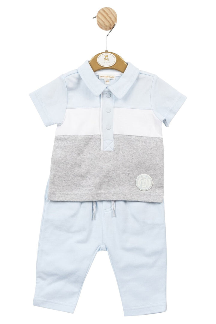 Mintini Baby "Zachariah" Baby Blue & Grey Polo Shirt & Trousers - Millie and John