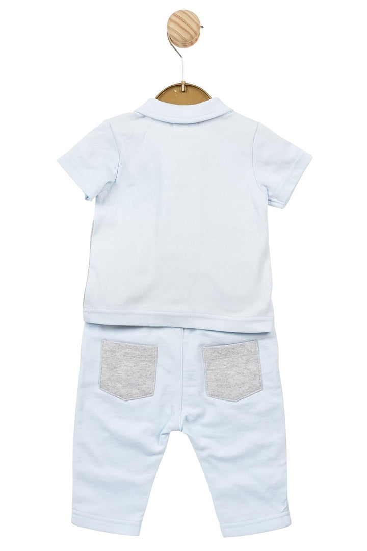 Mintini Baby "Zachariah" Baby Blue & Grey Polo Shirt & Trousers - Millie and John