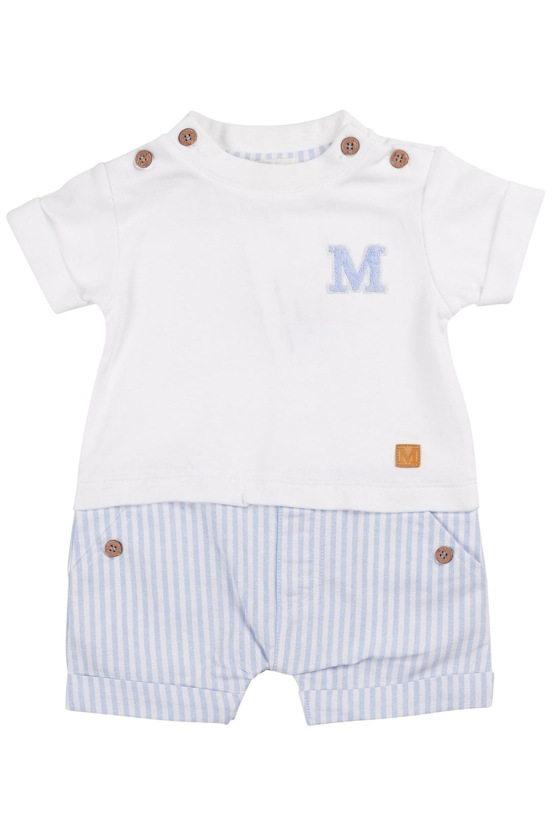 Mintini "Caleb" White & Blue Striped Romper - Millie and John