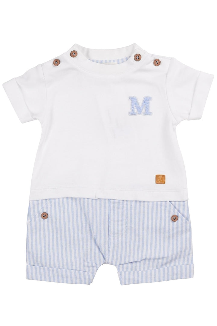 Mintini "Caleb" White & Blue Striped Romper - Millie and John