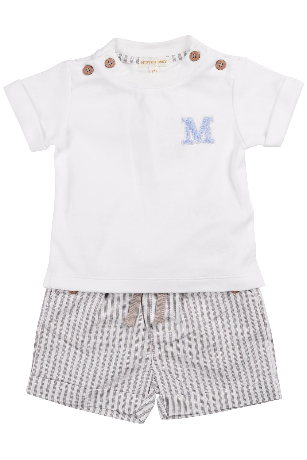 Mintini "Cameron" White & Grey Striped T-Shirt & Shorts - Millie and John